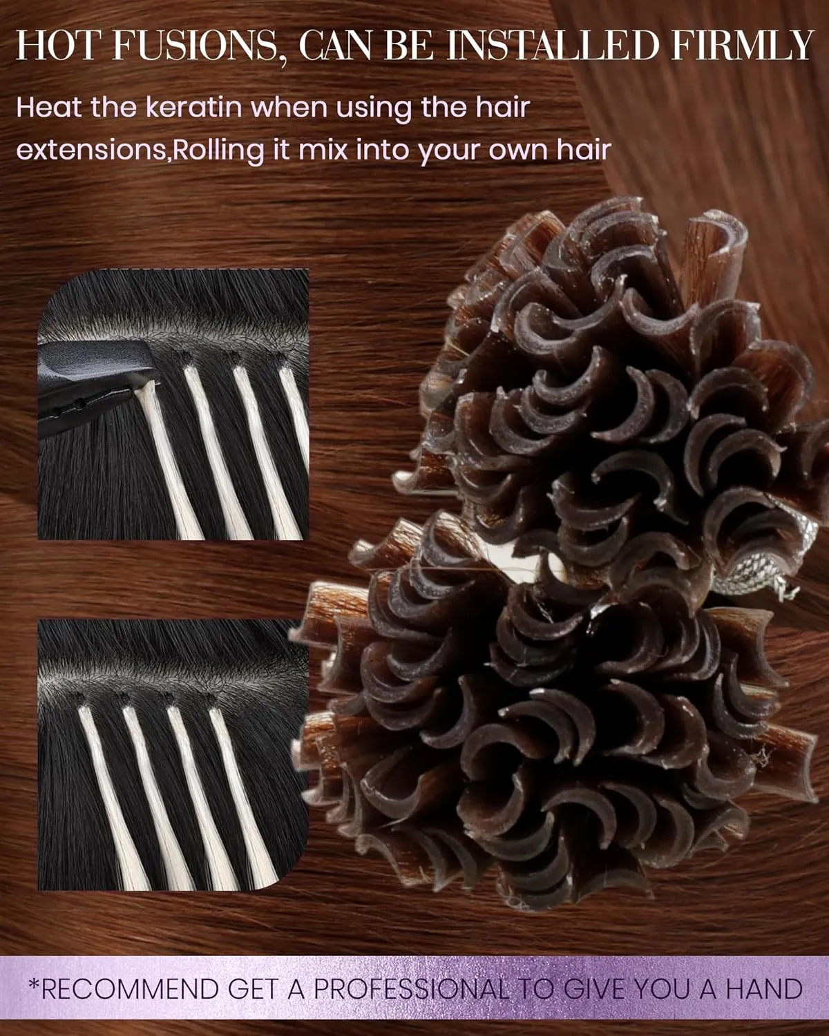 LaaVoo U Tip Hair Extensions Human Hair Auburn K Tip Hair Extensions Real Human Hair Long Straight 50g/50s 22 Inch