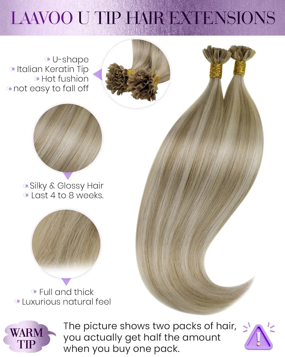 LaaVoo U Tip Hair Extensions Human Hair Blonde Highlights Utip Hair Extensions Human Hair Blonde K Tip Hair Extensions Real Human Hair Extensions 14In 50g/50s
