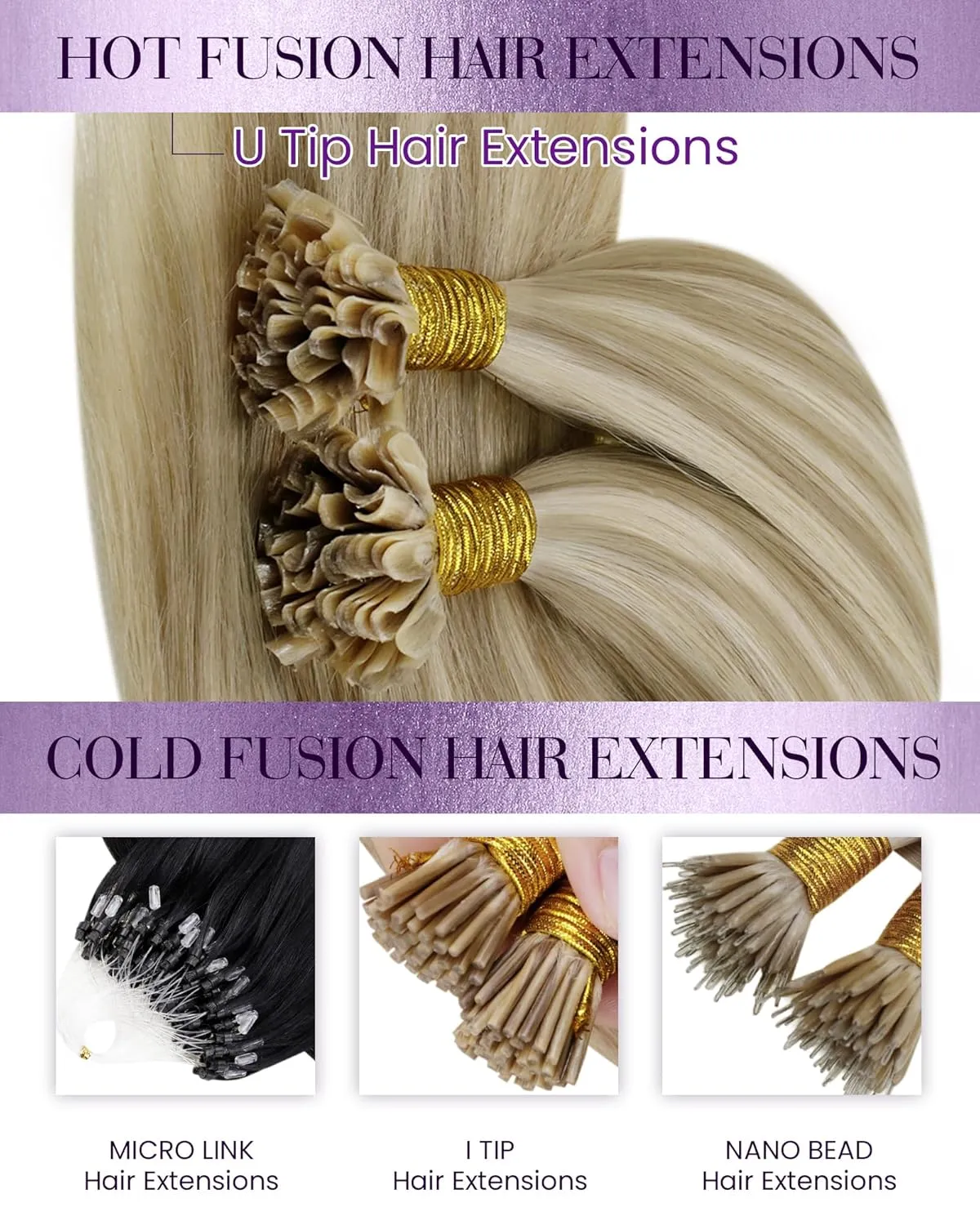 LaaVoo U Tip Hair Extensions Human Hair Blonde Highlights Utip Hair Extensions Human Hair Blonde K Tip Hair Extensions Real Human Hair Extensions 14In 50g/50s