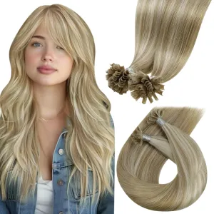 LaaVoo U Tip Hair Extensions Human Hair Blonde Highlights Utip Hair Extensions Human Hair Blonde K Tip Hair Extensions Real Human Hair Extensions 14In 50g/50s