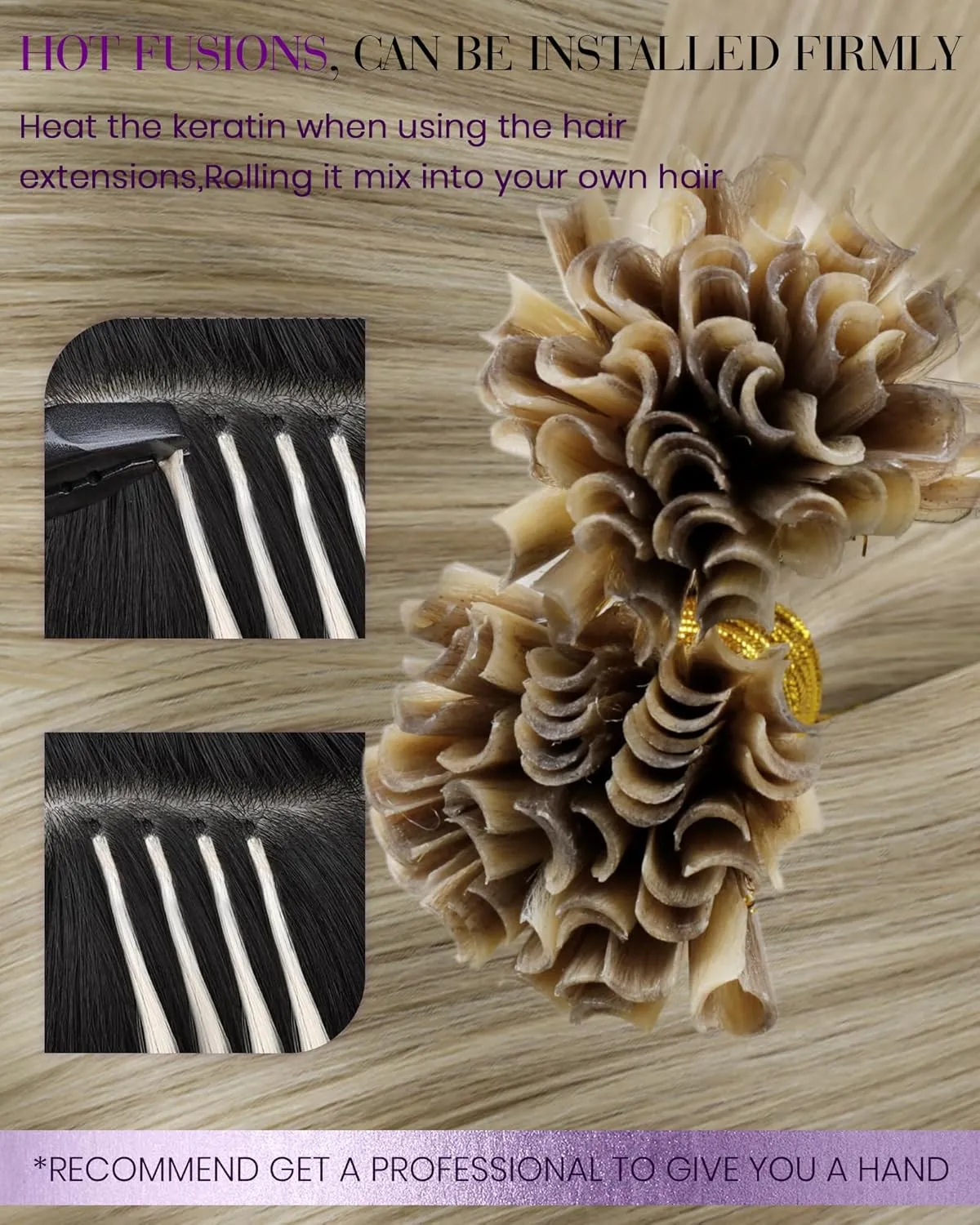 LaaVoo U Tip Hair Extensions Human Hair Blonde Highlights Utip Hair Extensions Human Hair Blonde K Tip Hair Extensions Real Human Hair Extensions 14In 50g/50s