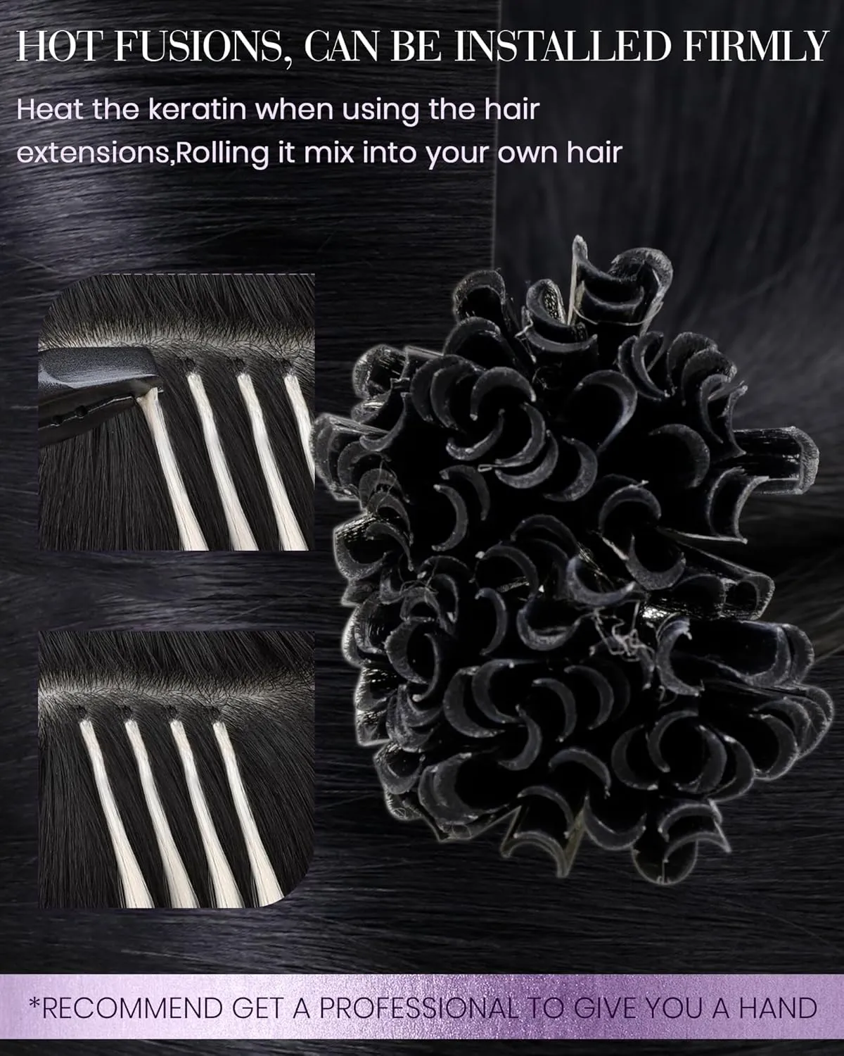 LaaVoo U Tip Hair Extensions Human Hair Jet Black Ktip Hair Extensions Hot Fusion 50g 50s 14 Inch