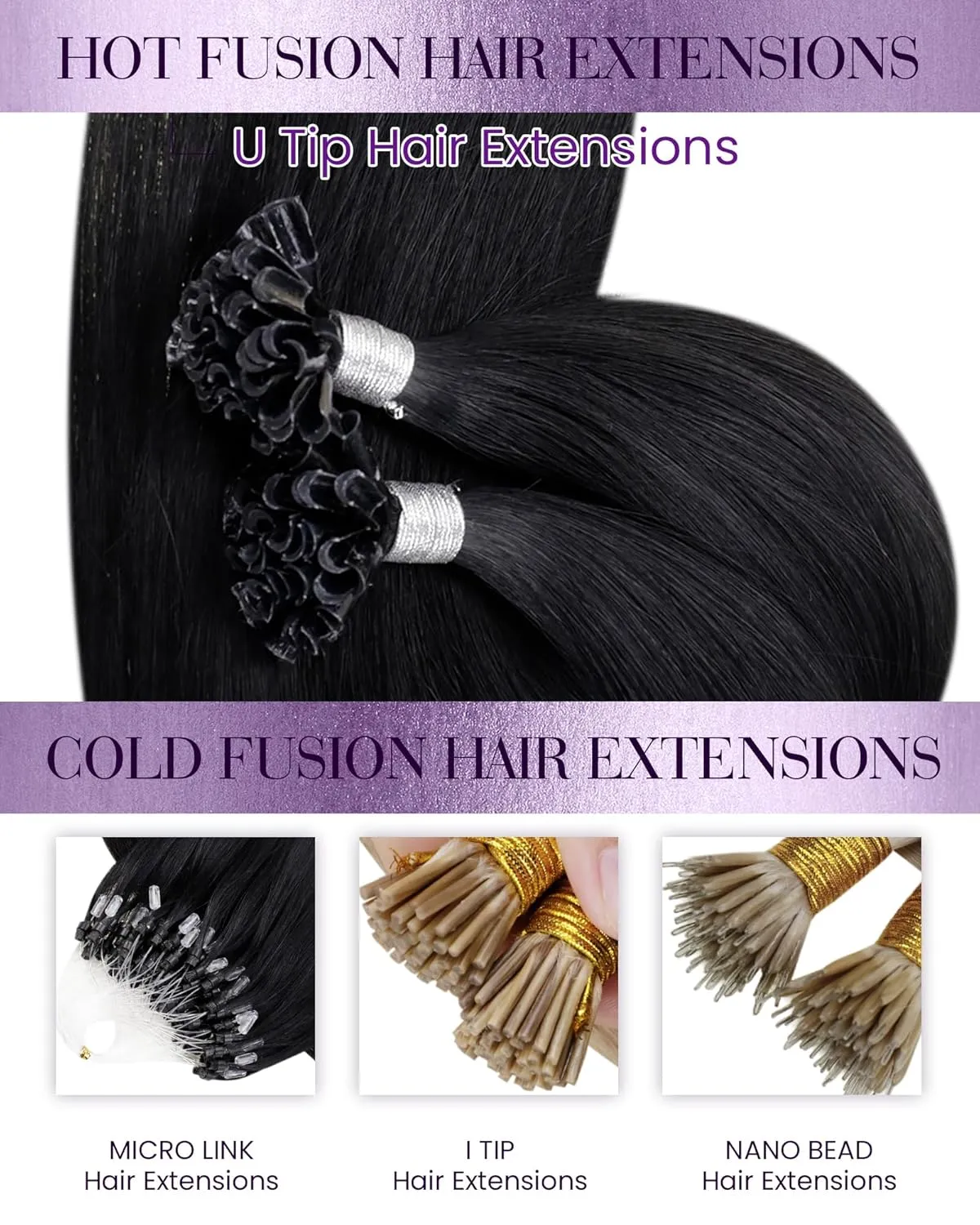LaaVoo U Tip Hair Extensions Human Hair Jet Black Ktip Hair Extensions Hot Fusion 50g 50s 14 Inch