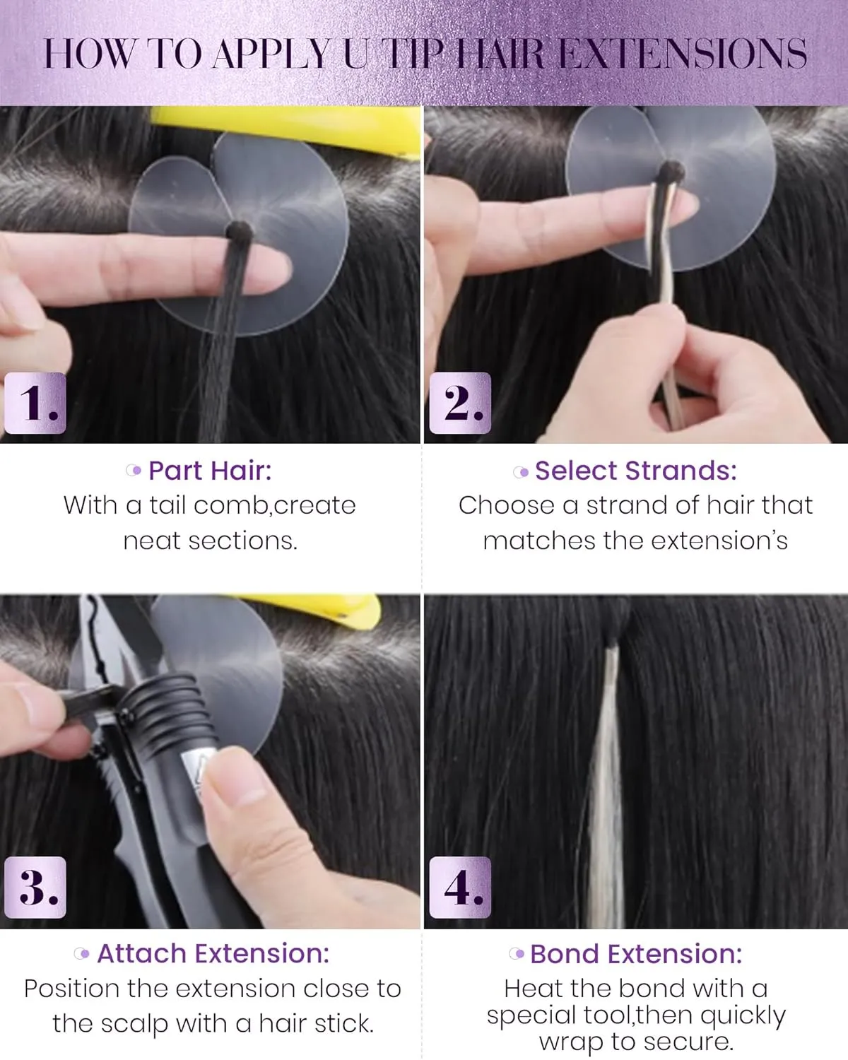 LaaVoo U Tip Hair Extensions Human Hair Jet Black Ktip Hair Extensions Hot Fusion 50g 50s 14 Inch