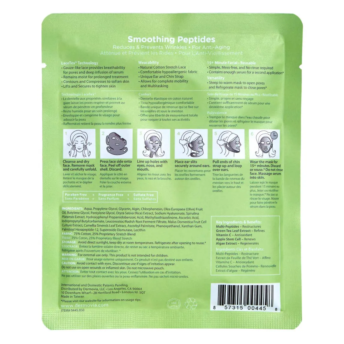 LACE YOUR FACE Patented Compression Facial Mask, AS SEEN ON SHARK TANK, Reusable Biodegradable Cotton Anti Aging Skin Care, Smoothing Peptides, 4 pack