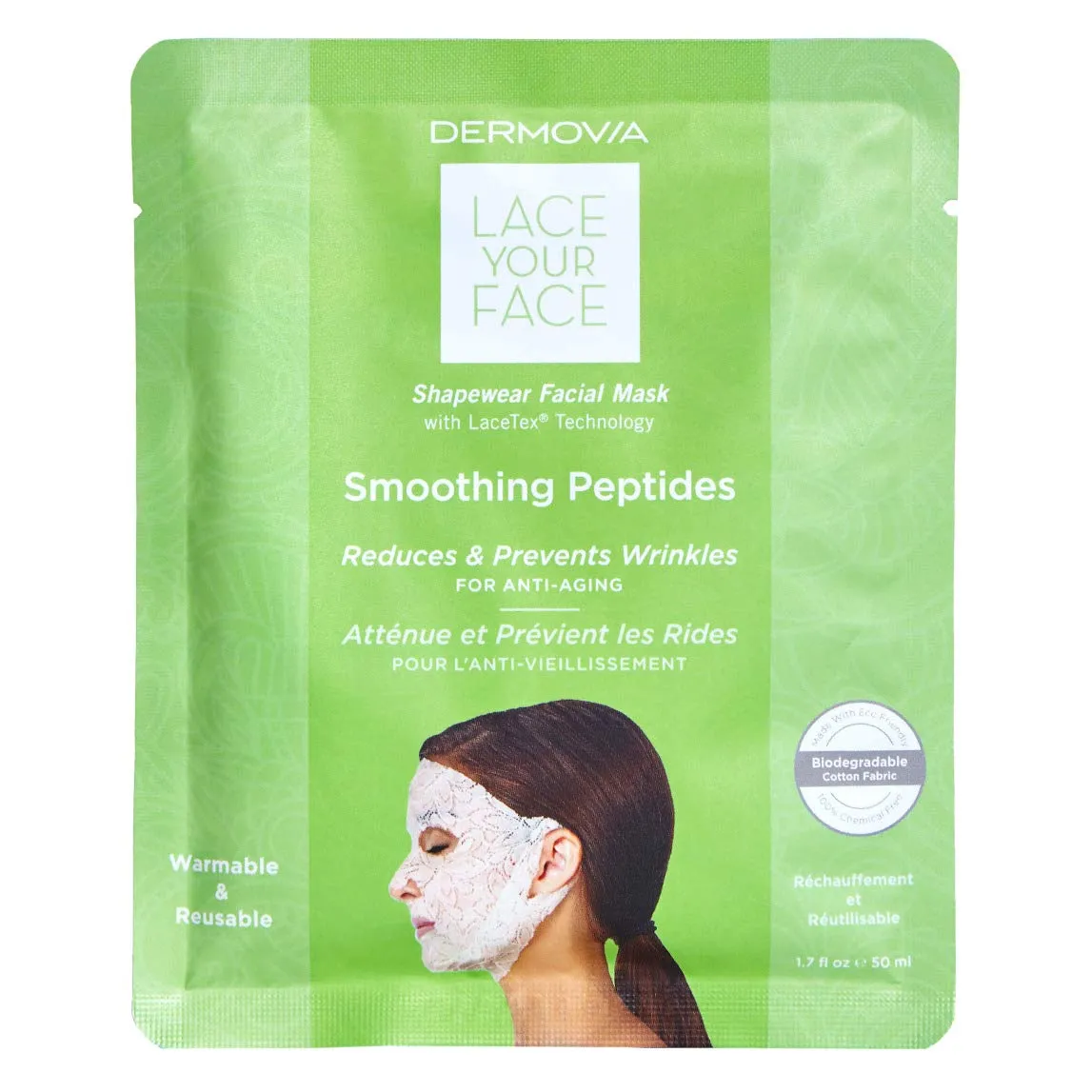 LACE YOUR FACE Patented Compression Facial Mask, AS SEEN ON SHARK TANK, Reusable Biodegradable Cotton Anti Aging Skin Care, Smoothing Peptides, 4 pack