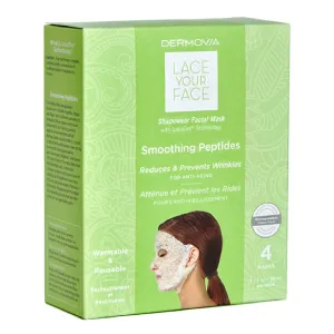 LACE YOUR FACE Patented Compression Facial Mask, AS SEEN ON SHARK TANK, Reusable Biodegradable Cotton Anti Aging Skin Care, Smoothing Peptides, 4 pack