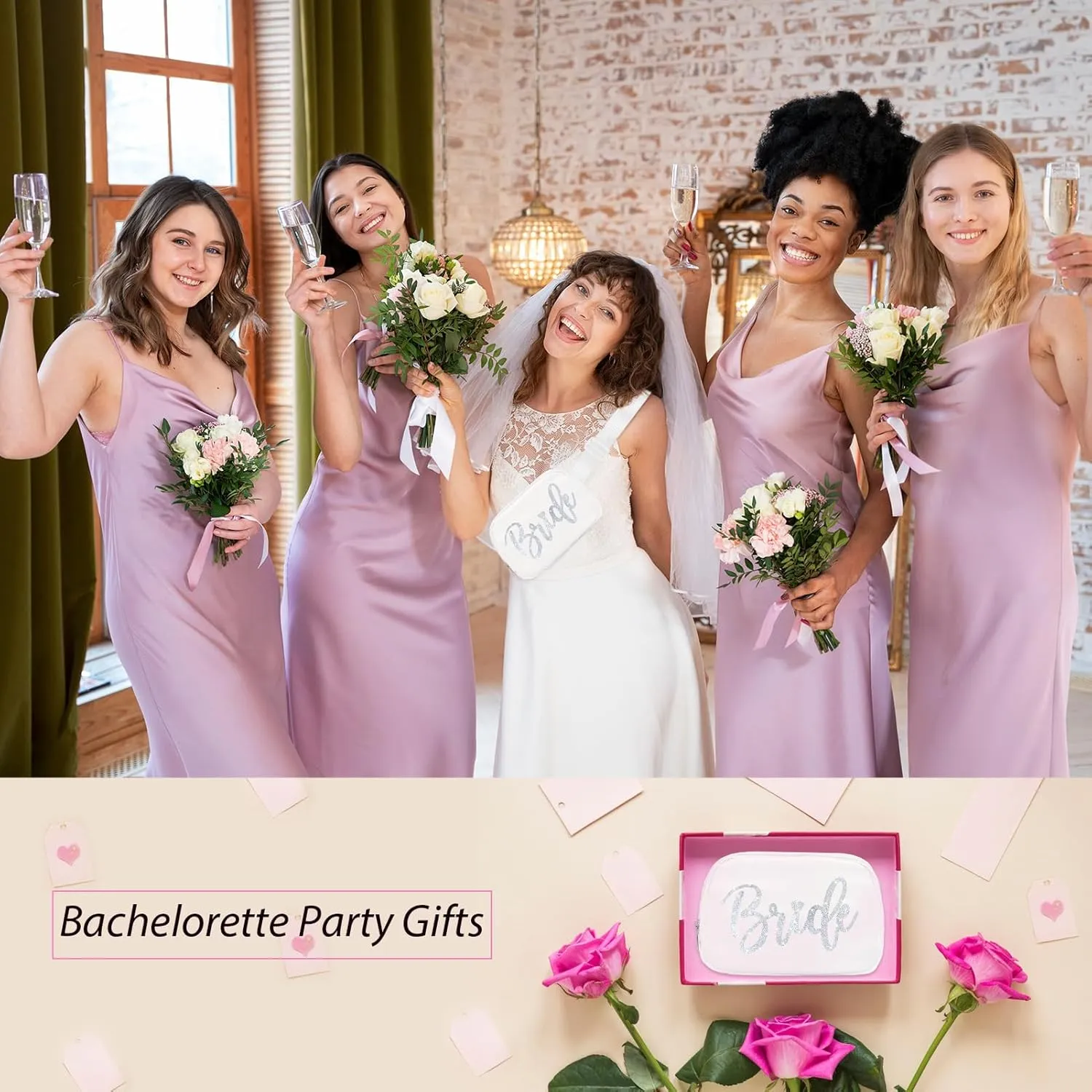 Lamyba Bachelorette Gifts: Bride Fanny Pack, Bride to be Gift, Bachelorette Party Favors for Bridal Shower Wedding Day, Silver Belt Bag with Adjustable Strap, Crossbody Bag, Purse
