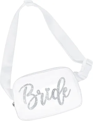 Lamyba Bachelorette Gifts: Bride Fanny Pack, Bride to be Gift, Bachelorette Party Favors for Bridal Shower Wedding Day, Silver Belt Bag with Adjustable Strap, Crossbody Bag, Purse