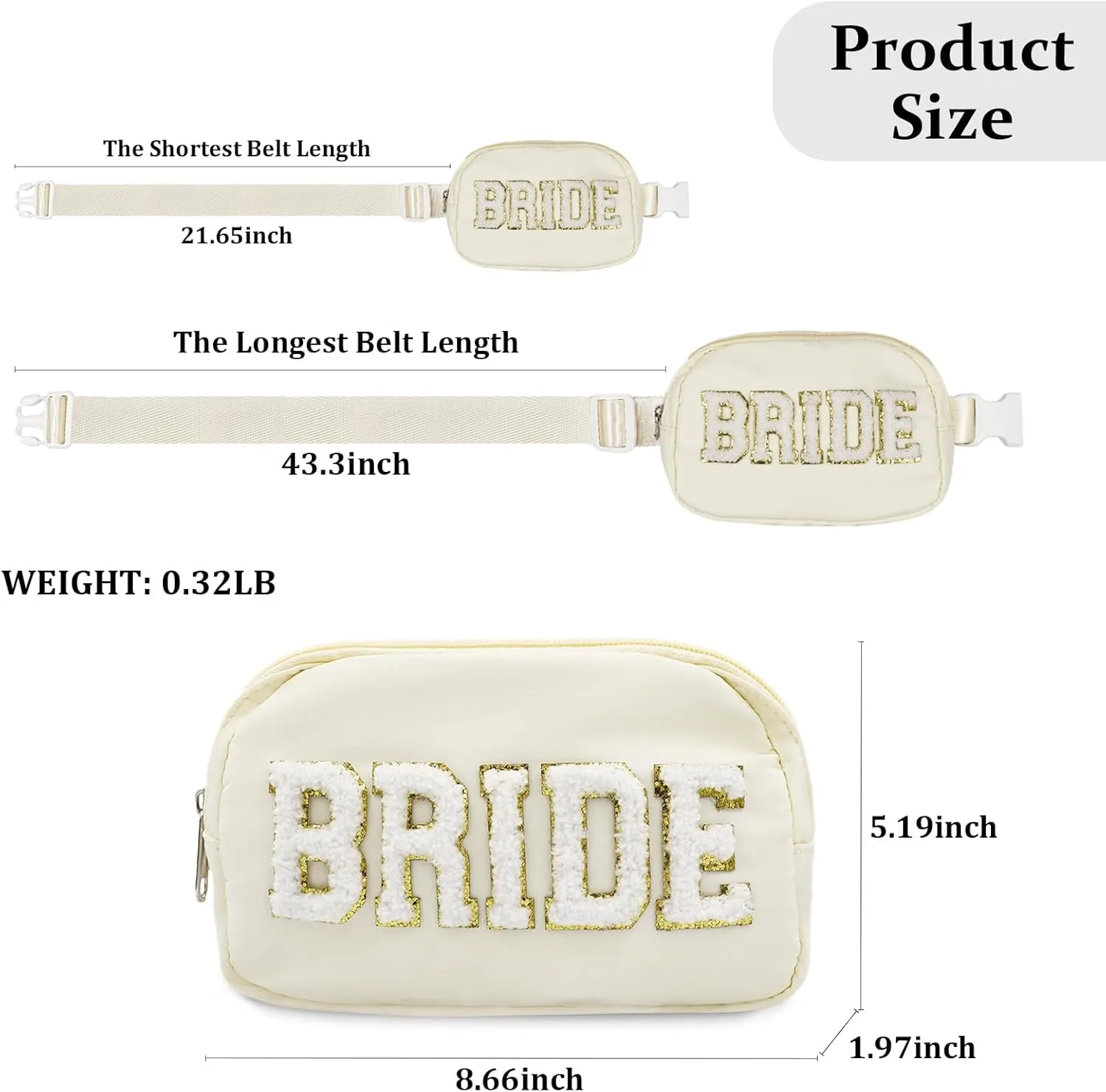 Lamyba Bride Gifts, Bachelorette Gifts for Bride - Bride Fanny Pack, Bride to be Gifts for Bridal Shower Party Wedding day, Waterproof Belt Crossbody Waist Bag for Bride, Adjustable Strap, Beige