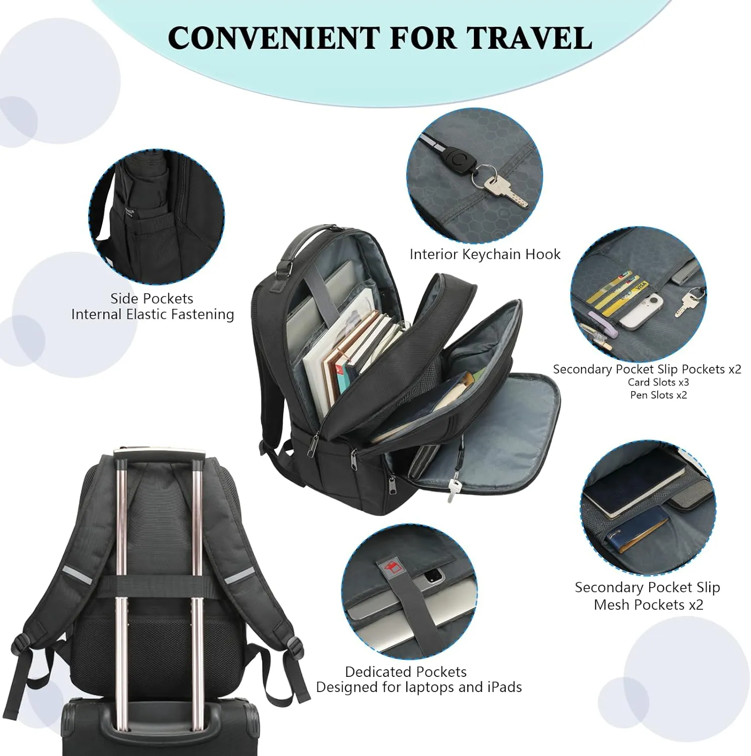 Laptop Backpack, Anti Theft Black Backpack with Security Combination Lock for Men & Women, Water Resistant Work School Business Travel Commuter Laptop Bag