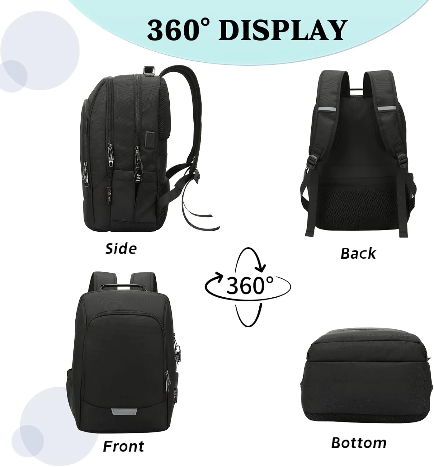 Laptop Backpack, Anti Theft Black Backpack with Security Combination Lock for Men & Women, Water Resistant Work School Business Travel Commuter Laptop Bag