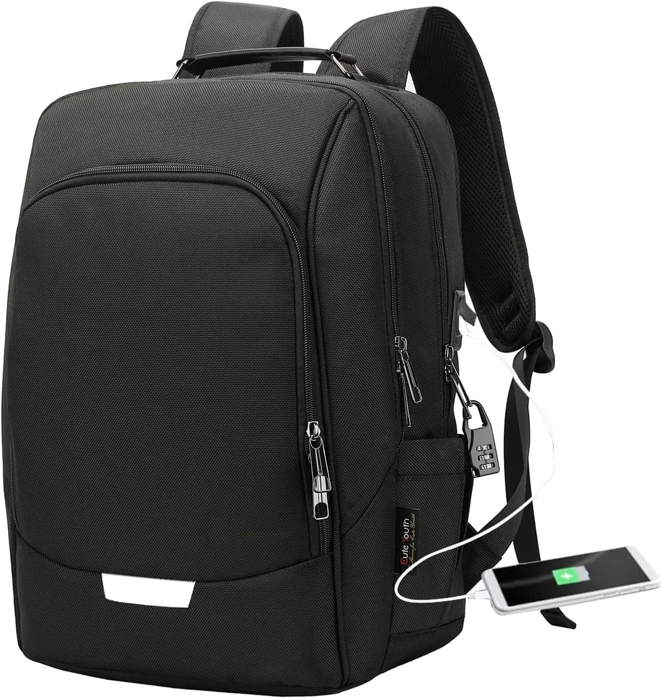 Laptop Backpack, Anti Theft Black Backpack with Security Combination Lock for Men & Women, Water Resistant Work School Business Travel Commuter Laptop Bag