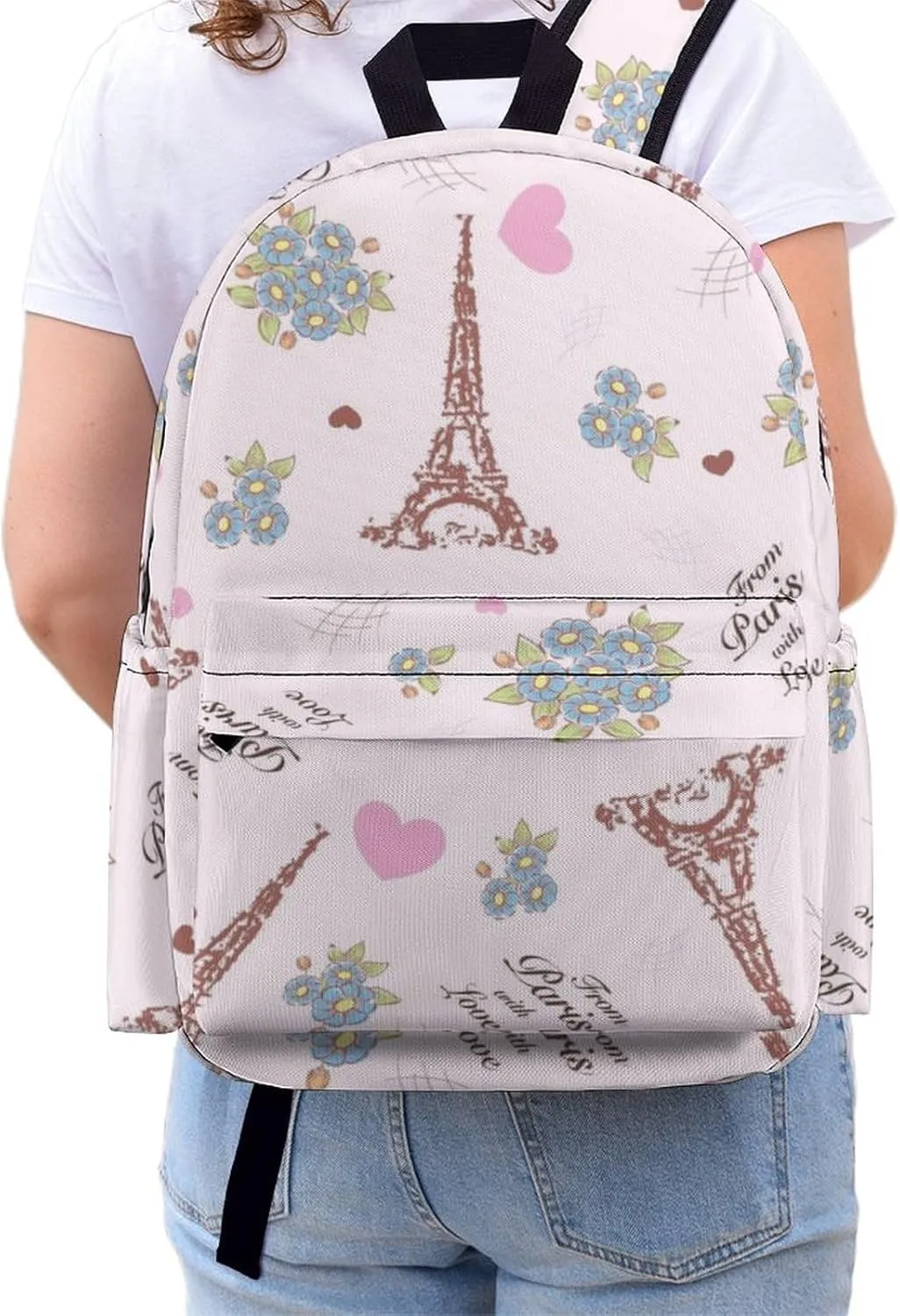 Laptop Backpack for Men Women Grunge Eiffel Tower Travel Work Backpack with Compartment Large Capacity Spring Cute Flowers Daypack Business Work Bag
