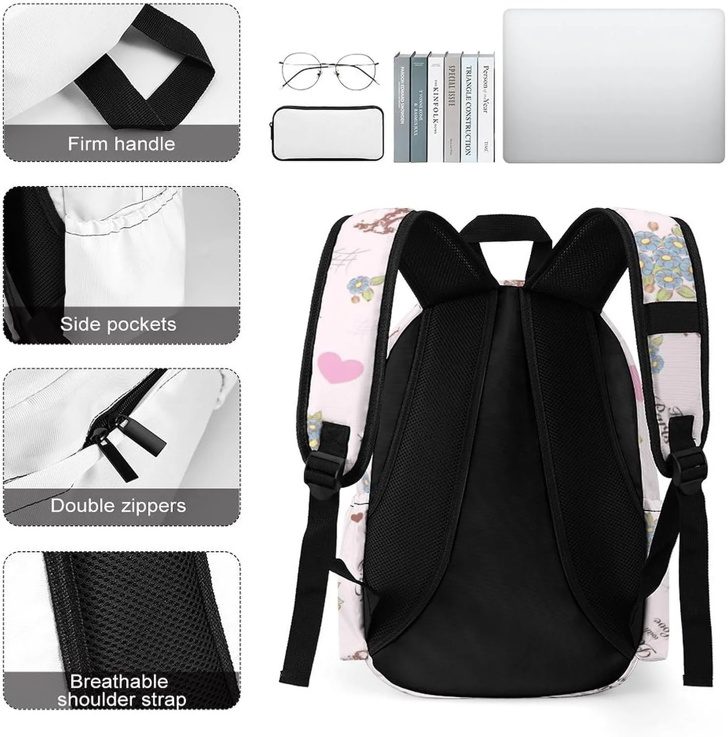 Laptop Backpack for Men Women Grunge Eiffel Tower Travel Work Backpack with Compartment Large Capacity Spring Cute Flowers Daypack Business Work Bag