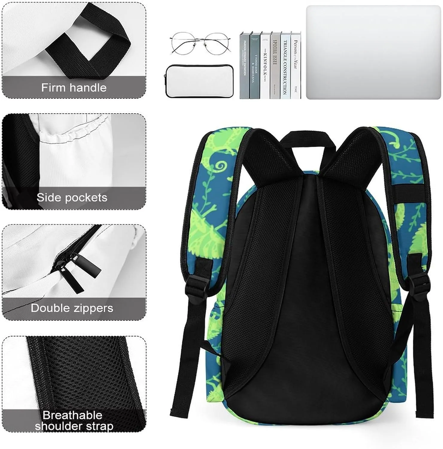 Laptop Backpack for Men Women Summer Funny Chameleons Travel Work Backpack with Compartment Large Capacity Daypack Business Work Bag