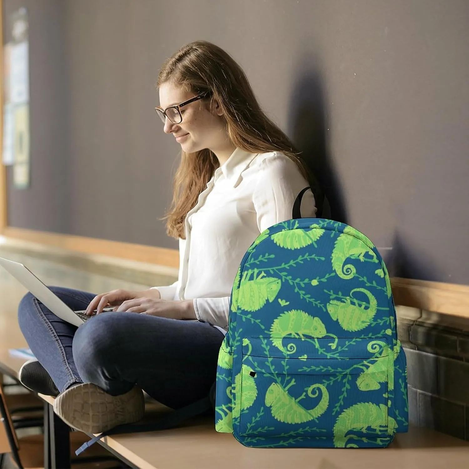 Laptop Backpack for Men Women Summer Funny Chameleons Travel Work Backpack with Compartment Large Capacity Daypack Business Work Bag