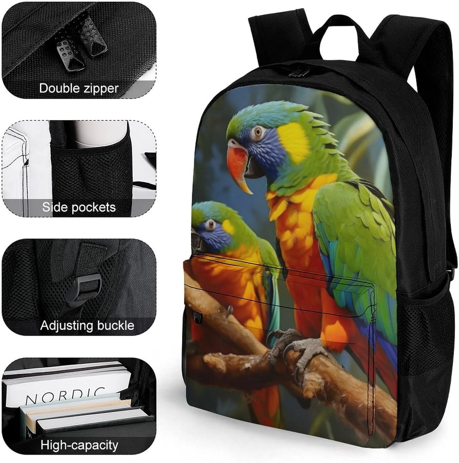 Laptop Backpack for Women Men Daypack Bird Parrot Painting Backpacks Computer Bag Travel Laptop Bag Casual Work Bag