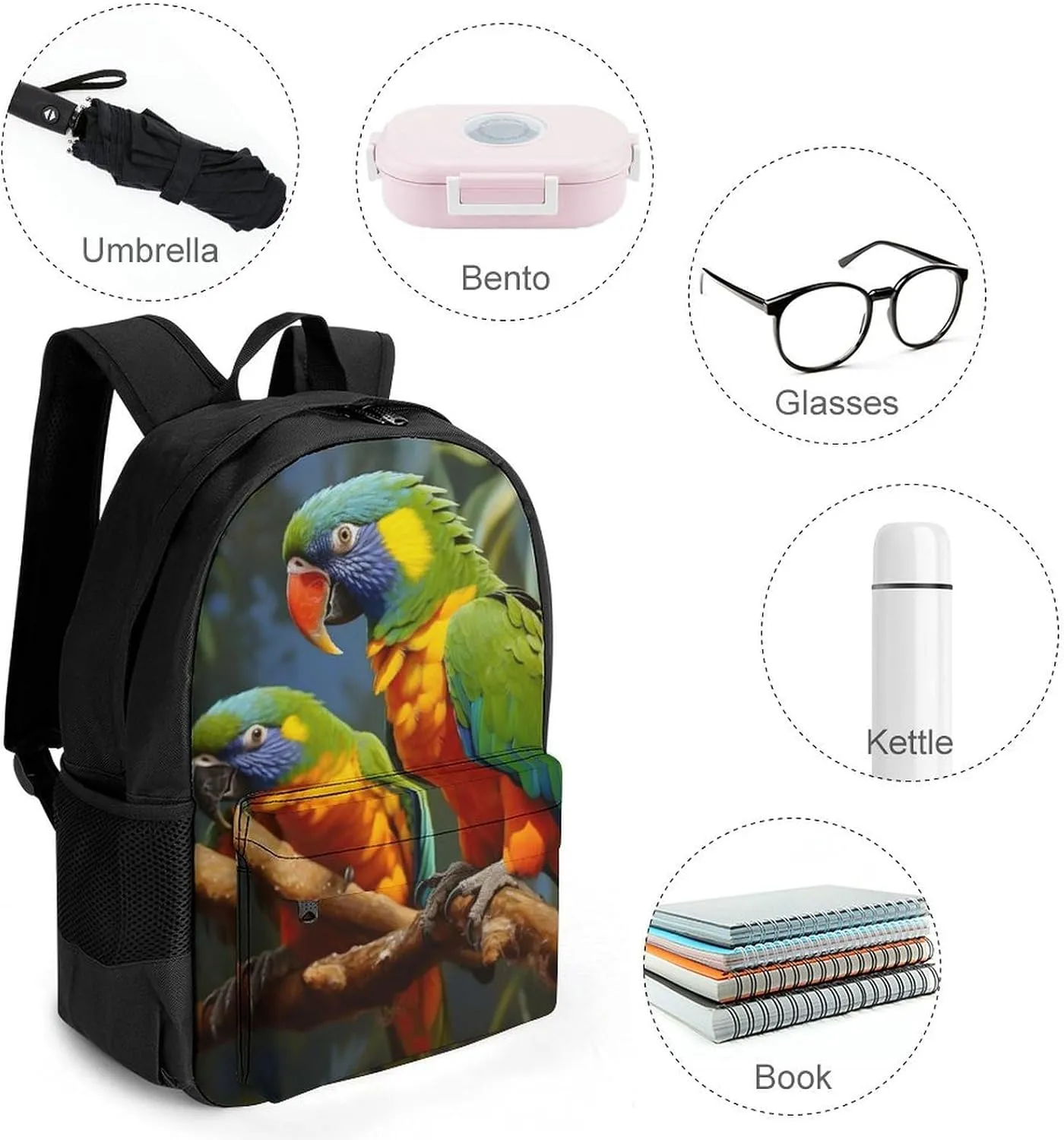 Laptop Backpack for Women Men Daypack Bird Parrot Painting Backpacks Computer Bag Travel Laptop Bag Casual Work Bag