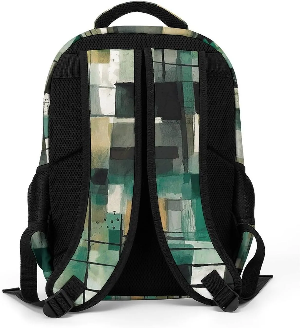 Laptop Backpack for Women Men Daypack Waterproof Green Square Pattern Computer Bag Business Work Bag for Travel