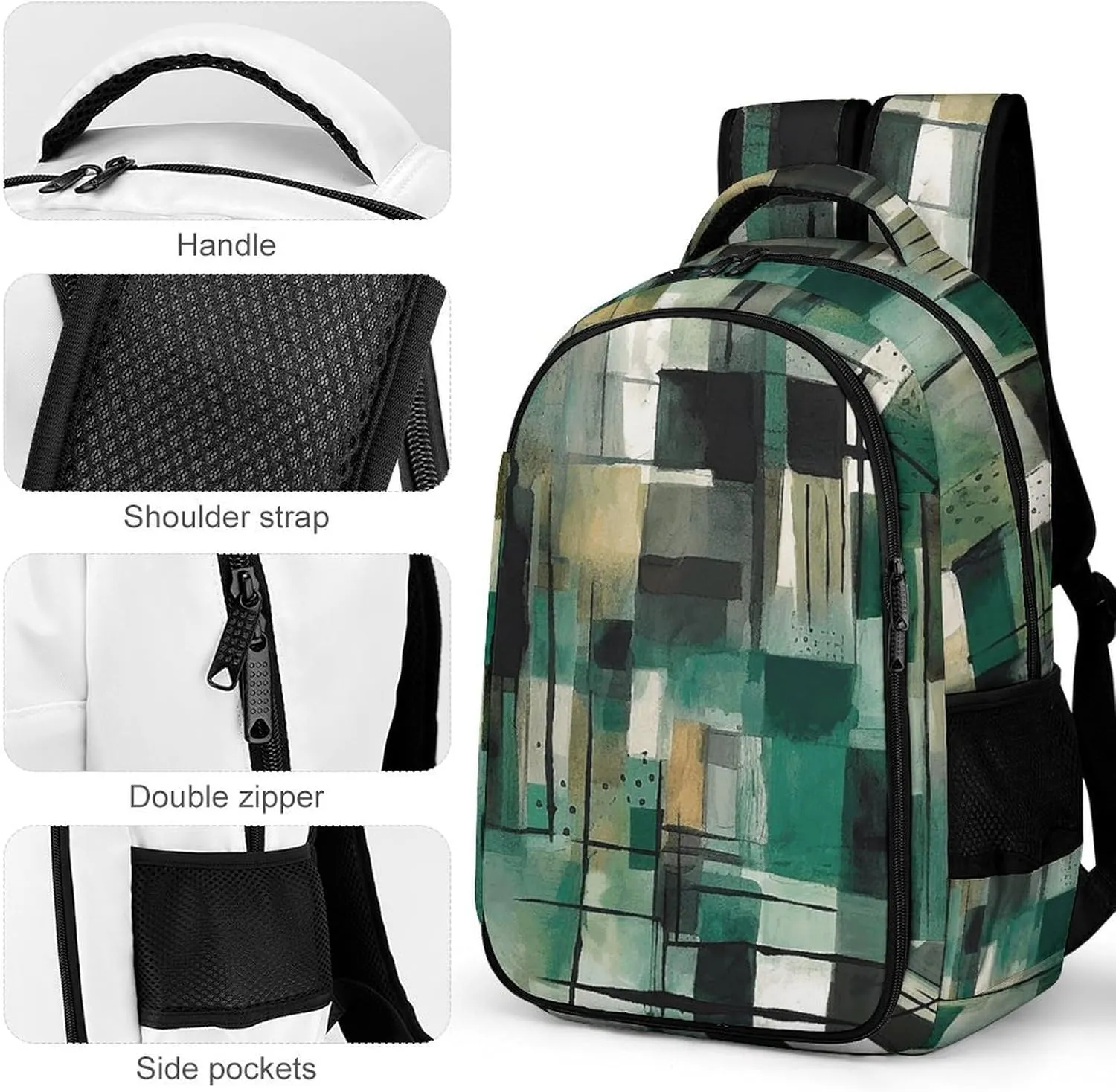 Laptop Backpack for Women Men Daypack Waterproof Green Square Pattern Computer Bag Business Work Bag for Travel