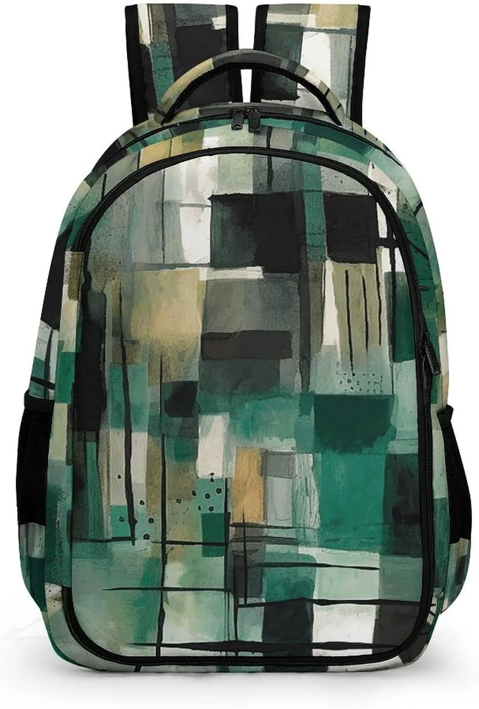 Laptop Backpack for Women Men Daypack Waterproof Green Square Pattern Computer Bag Business Work Bag for Travel