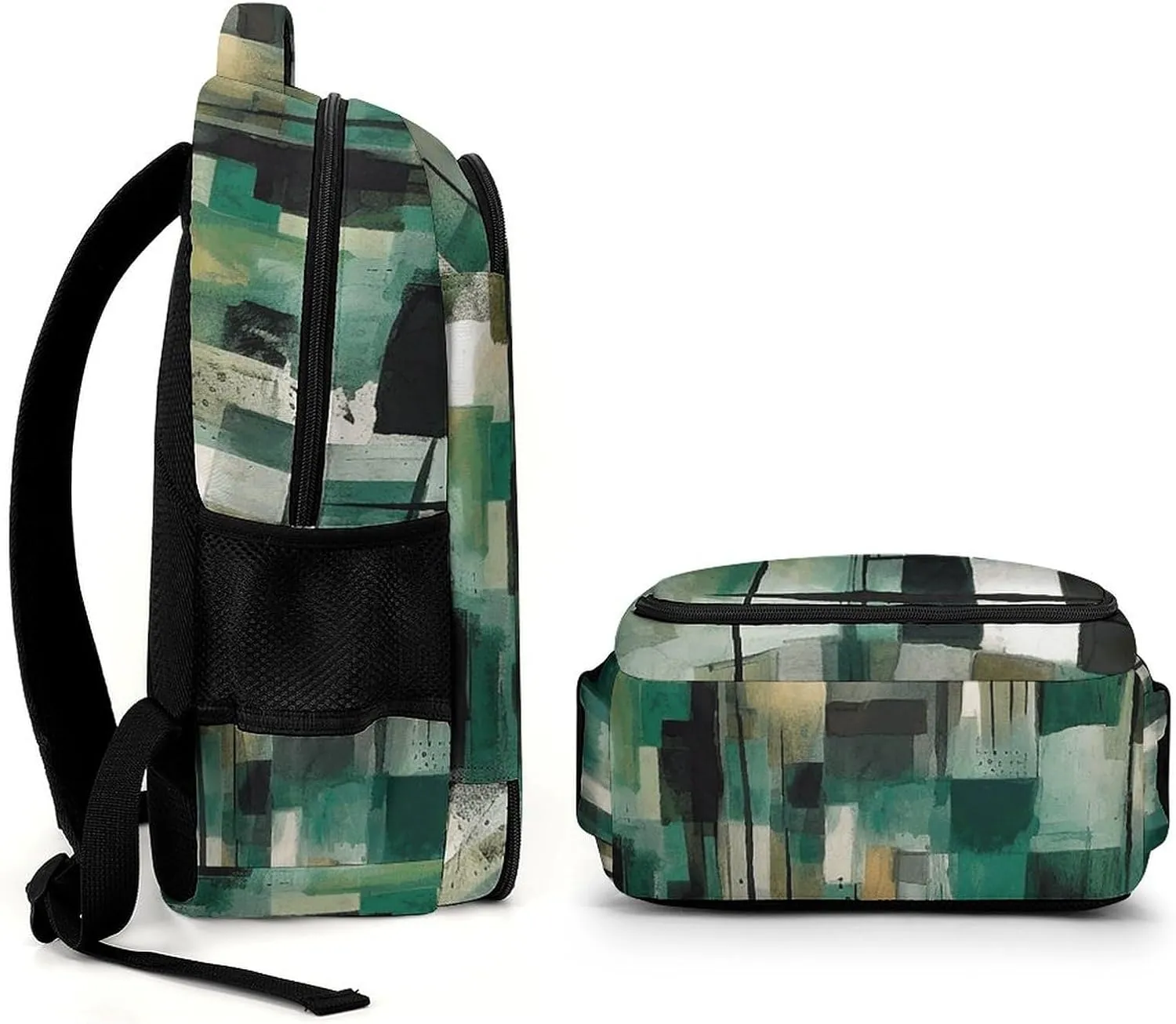 Laptop Backpack for Women Men Daypack Waterproof Green Square Pattern Computer Bag Business Work Bag for Travel