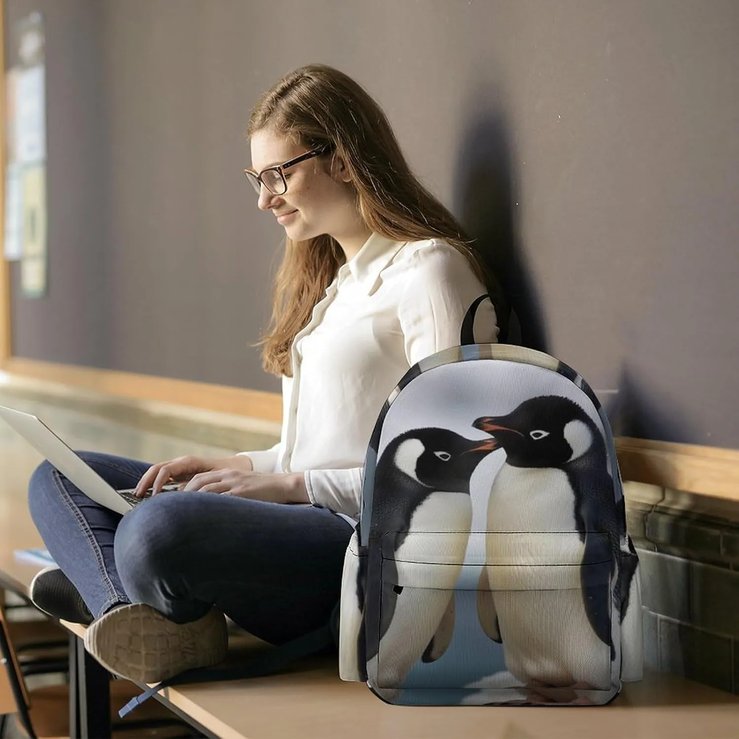 Laptop Backpack for Women Men Daypack Waterproof I Love Penguins Computer Bag Business Work Bag for Travel