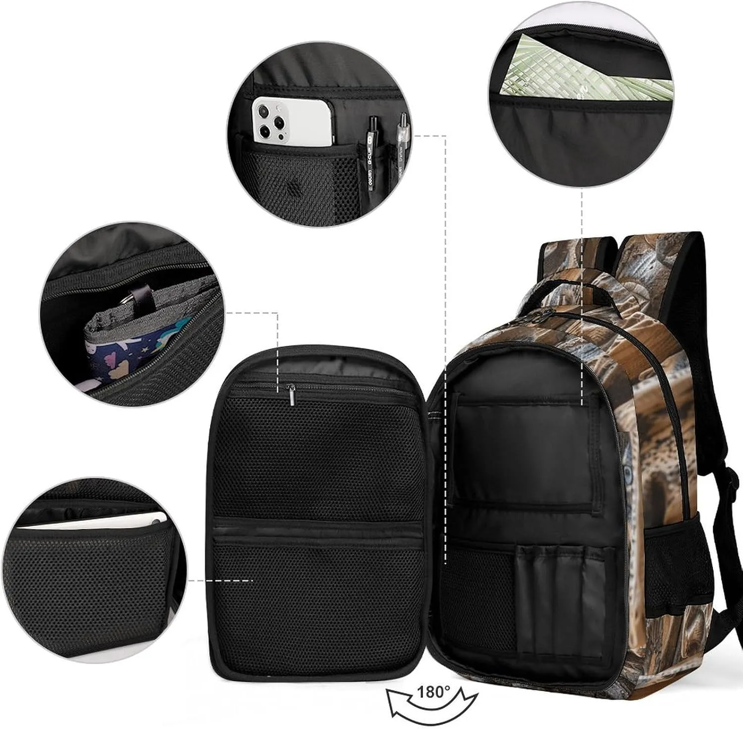 Laptop Backpack for Women Men Daypack Waterproof Wood Carving Texture Computer Bag Business Work Bag for Travel