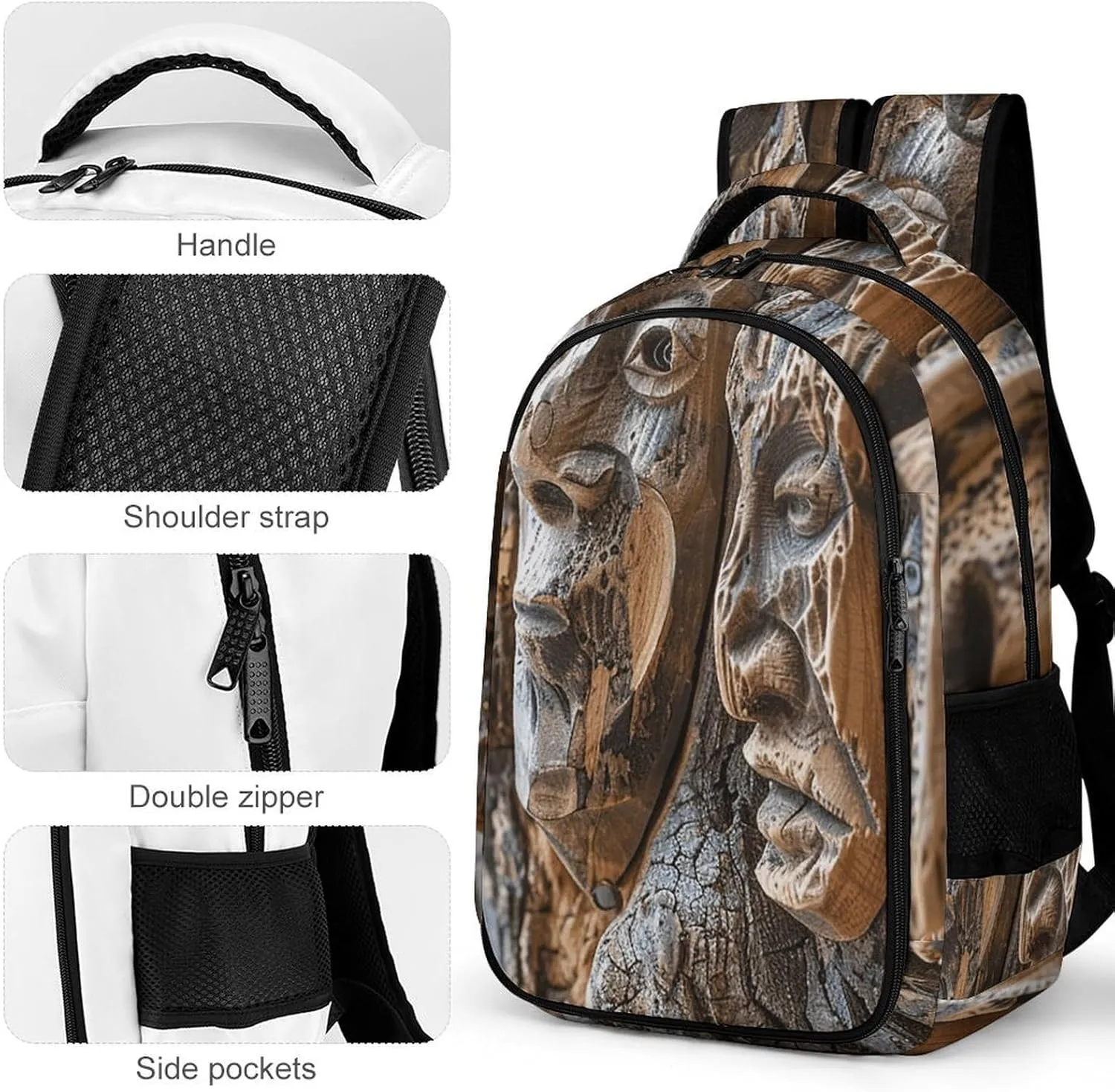 Laptop Backpack for Women Men Daypack Waterproof Wood Carving Texture Computer Bag Business Work Bag for Travel