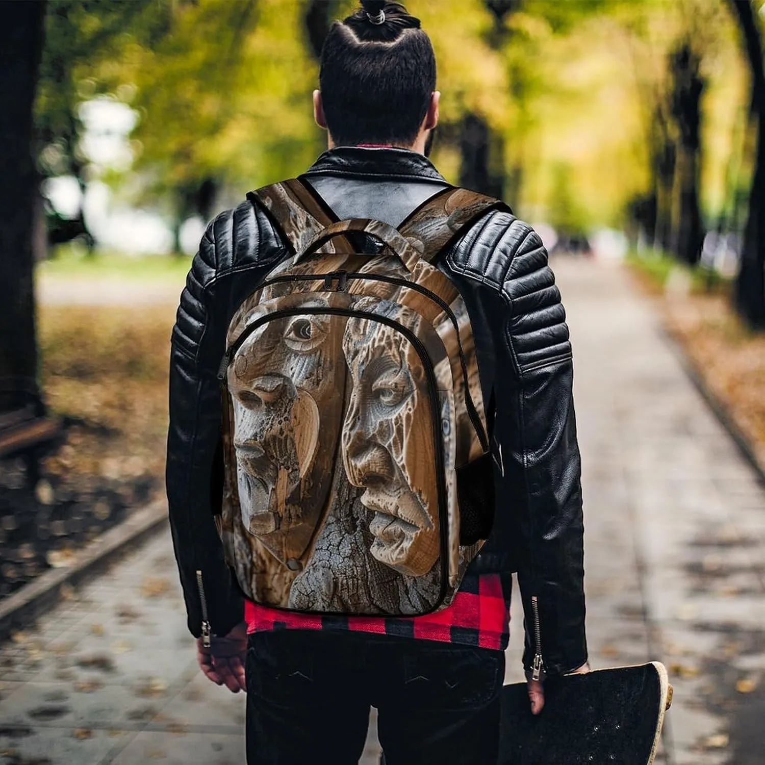 Laptop Backpack for Women Men Daypack Waterproof Wood Carving Texture Computer Bag Business Work Bag for Travel
