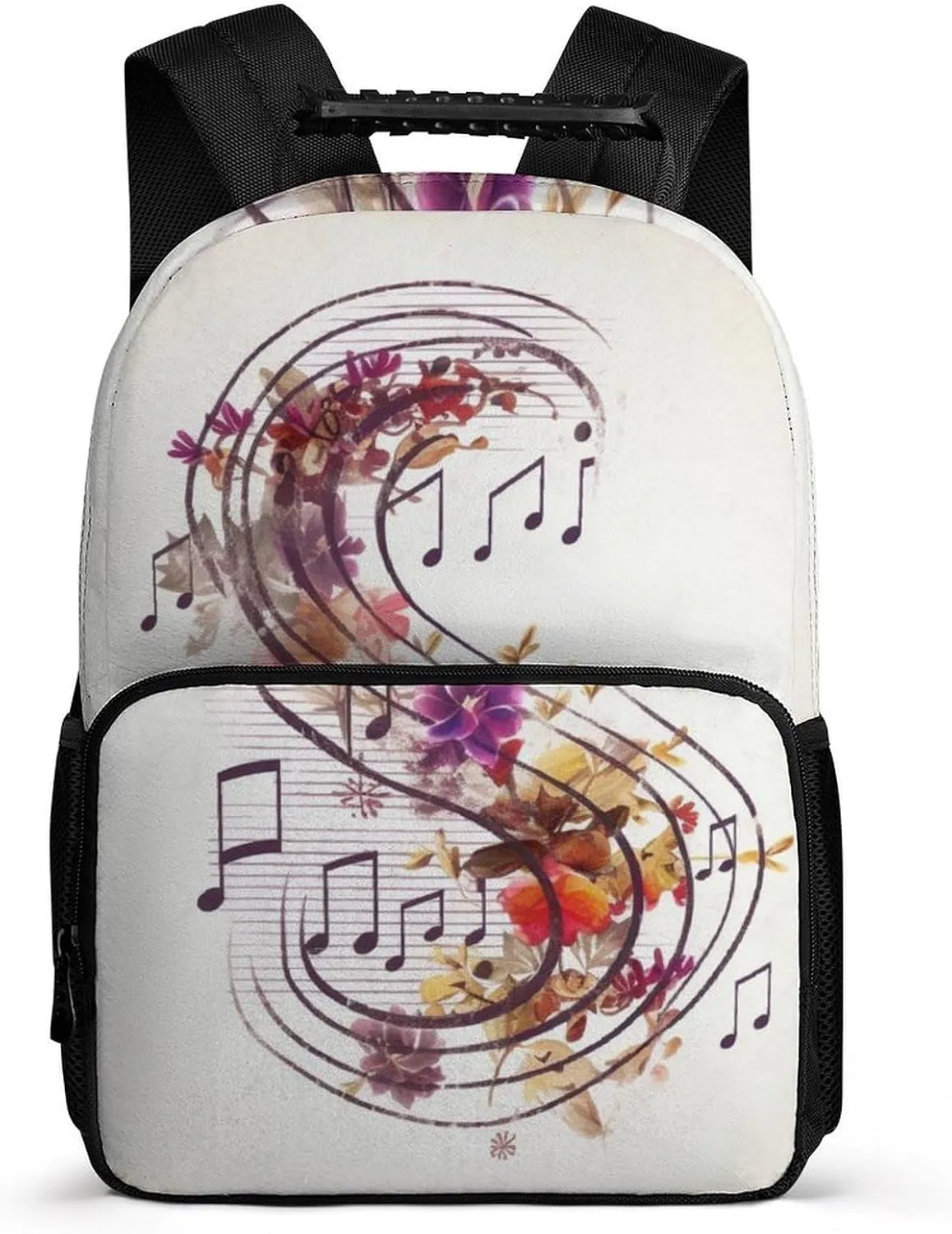 Laptop Backpack Musical Note Floral Daypack Computer Bag Travel Laptop Bag Casual Nurse Bag for Women Men