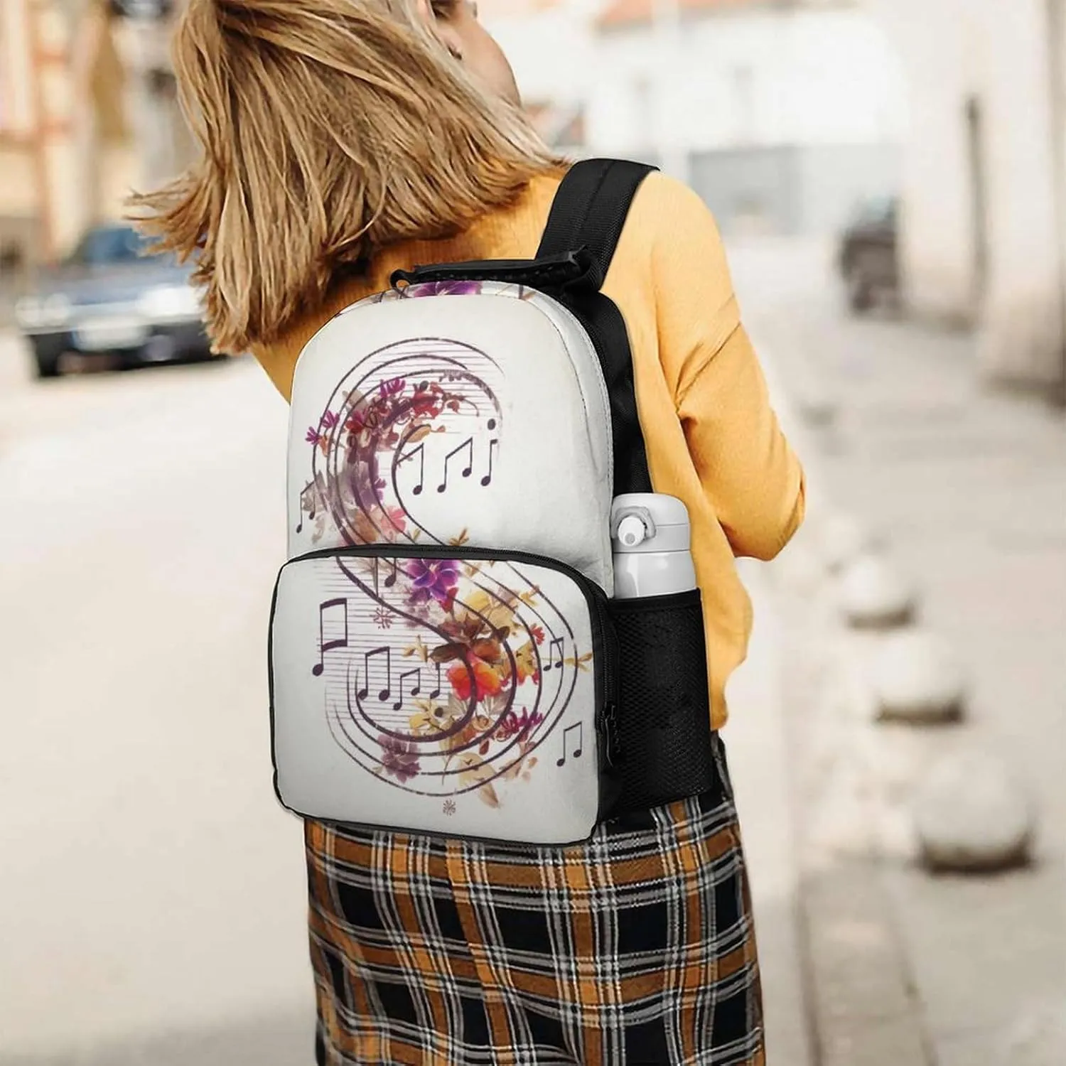 Laptop Backpack Musical Note Floral Daypack Computer Bag Travel Laptop Bag Casual Nurse Bag for Women Men
