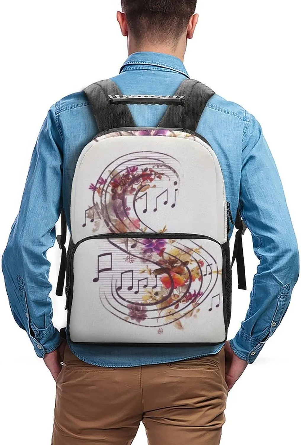 Laptop Backpack Musical Note Floral Daypack Computer Bag Travel Laptop Bag Casual Nurse Bag for Women Men