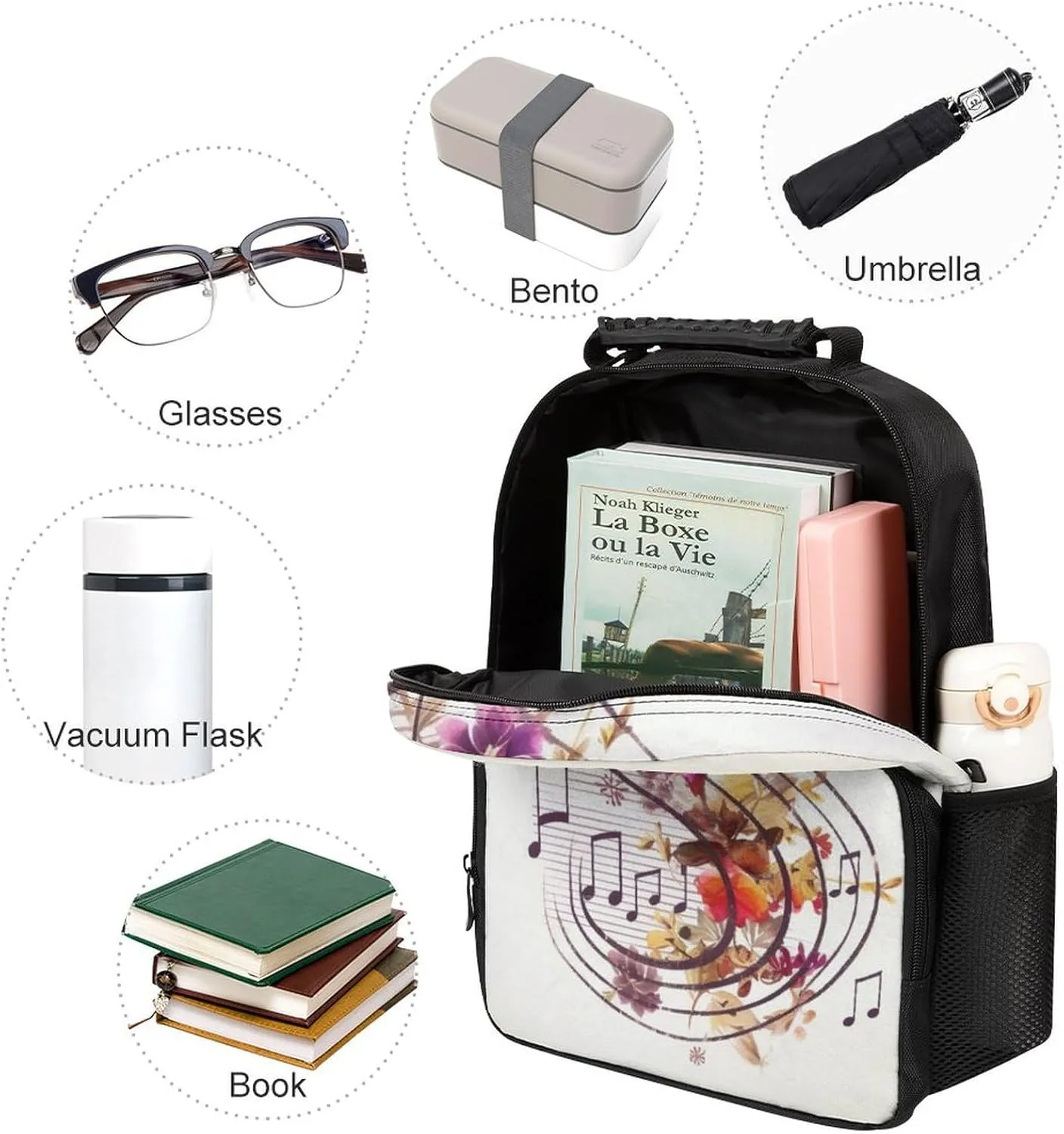 Laptop Backpack Musical Note Floral Daypack Computer Bag Travel Laptop Bag Casual Nurse Bag for Women Men