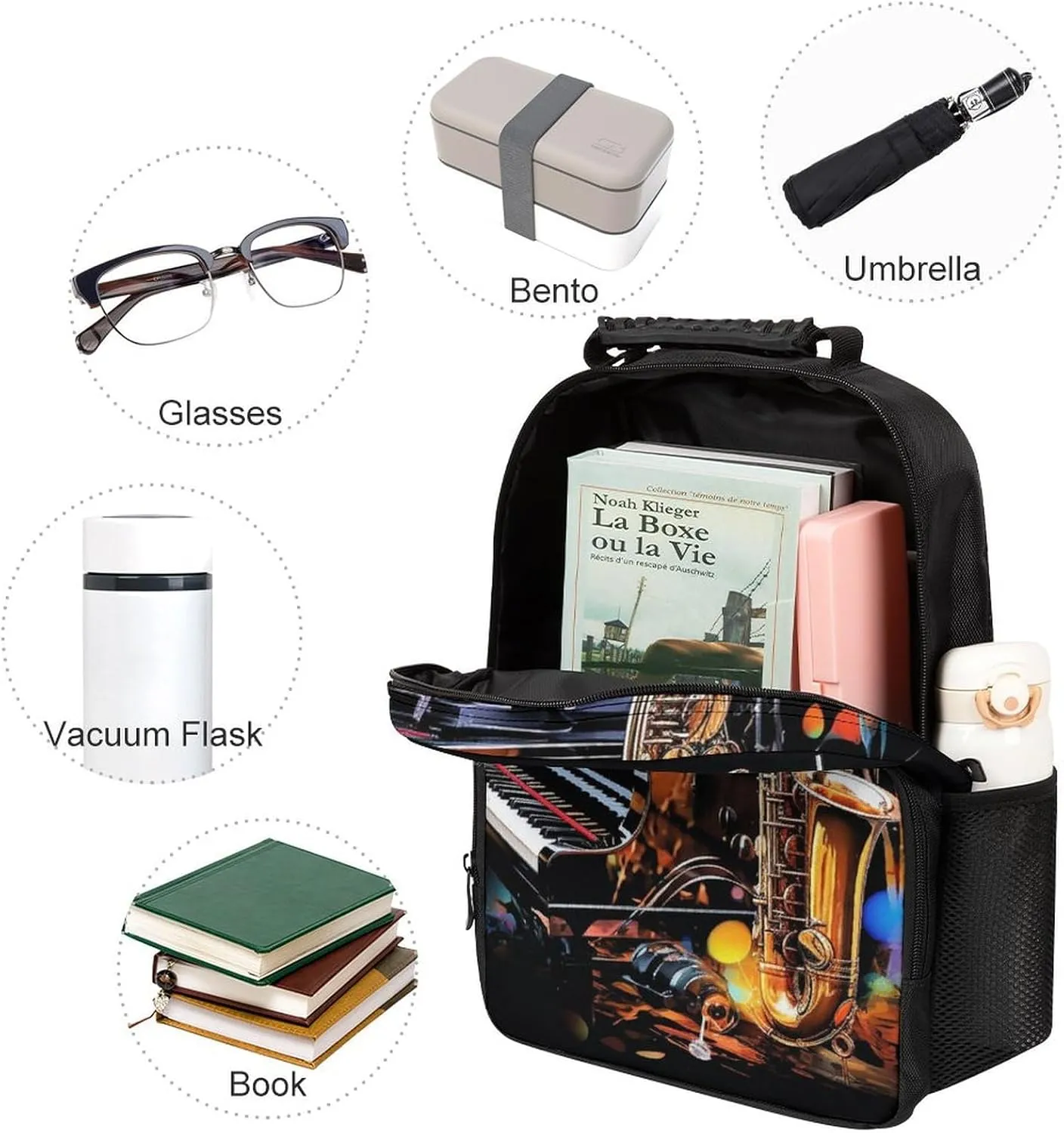 Laptop Backpack Saxophone And Piano Daypack Computer Bag Travel Laptop Bag Casual Nurse Bag for Women Men