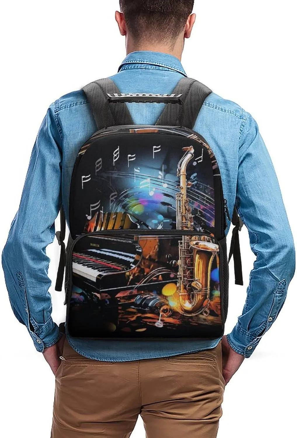 Laptop Backpack Saxophone And Piano Daypack Computer Bag Travel Laptop Bag Casual Nurse Bag for Women Men