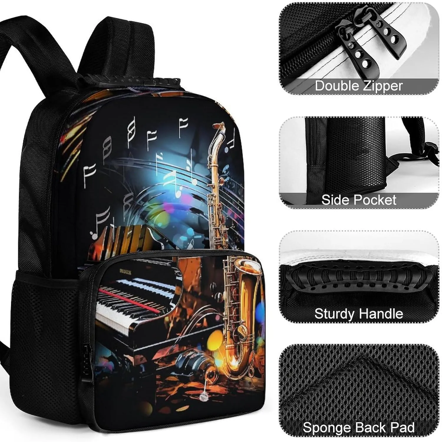 Laptop Backpack Saxophone And Piano Daypack Computer Bag Travel Laptop Bag Casual Nurse Bag for Women Men