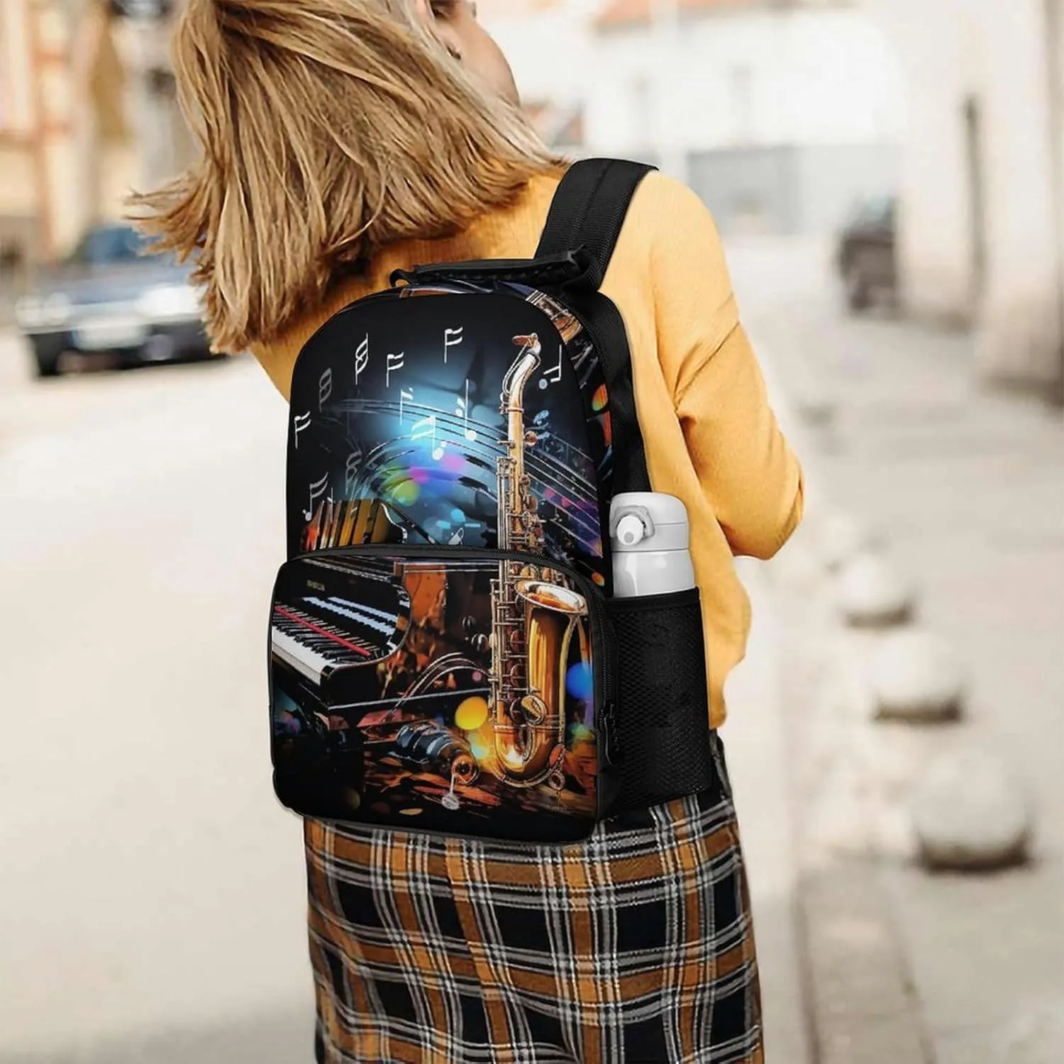 Laptop Backpack Saxophone And Piano Daypack Computer Bag Travel Laptop Bag Casual Nurse Bag for Women Men