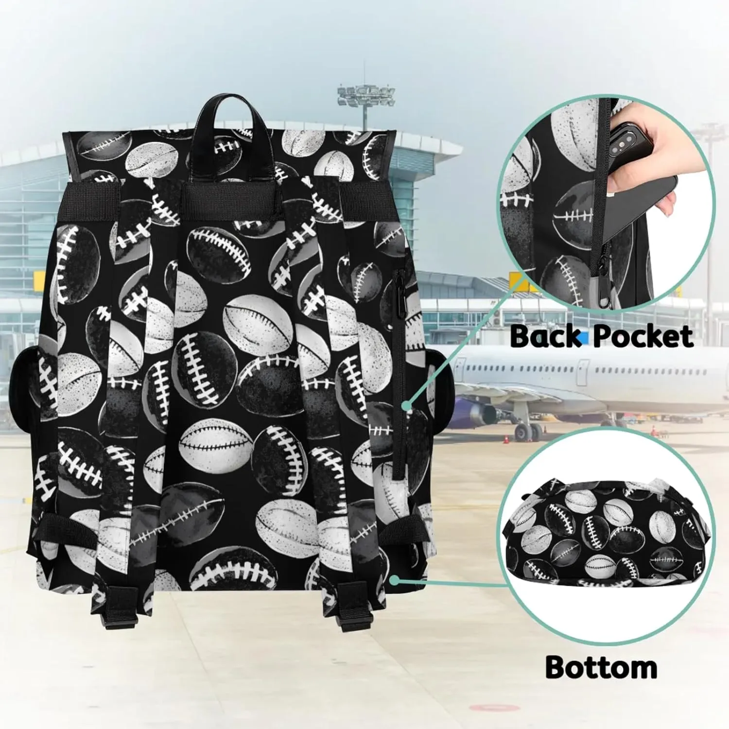 Laptop Backpacks Football Print Travel Backpack for Women Work Backpack Computer Bag for Business Travel Fits 15 Inch Laptop