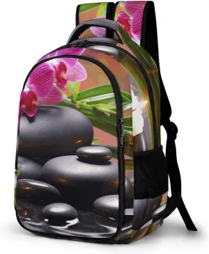 Laptop Travel Backpacks for Women Men,Flowers in Fountain Massage Stones And Bamboo Printed Computer Bags Travel Work Rucksack Ergonomic Shoulder Straps