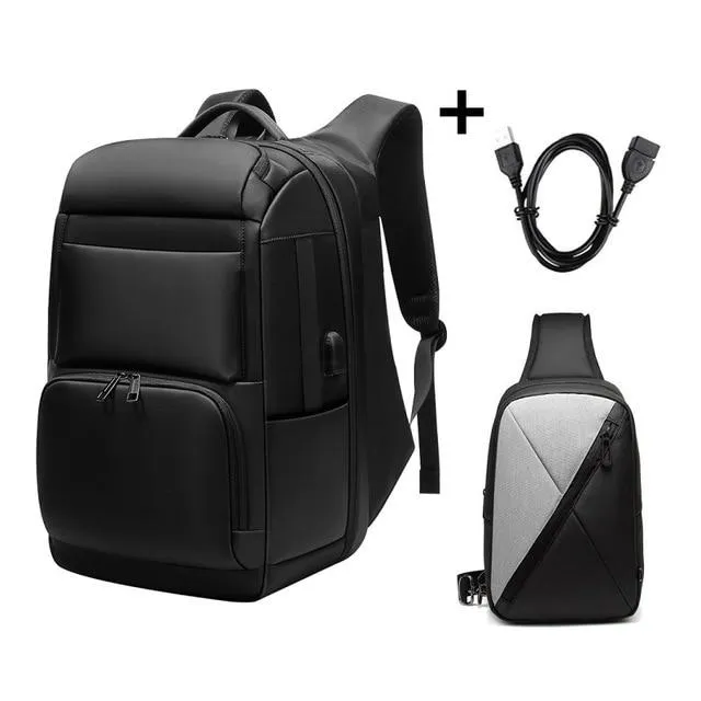 Large capacity men's backpacks USB interface Shoulders Anti-theft Travel Backpack 15-17 inch waterproof laptop backpack