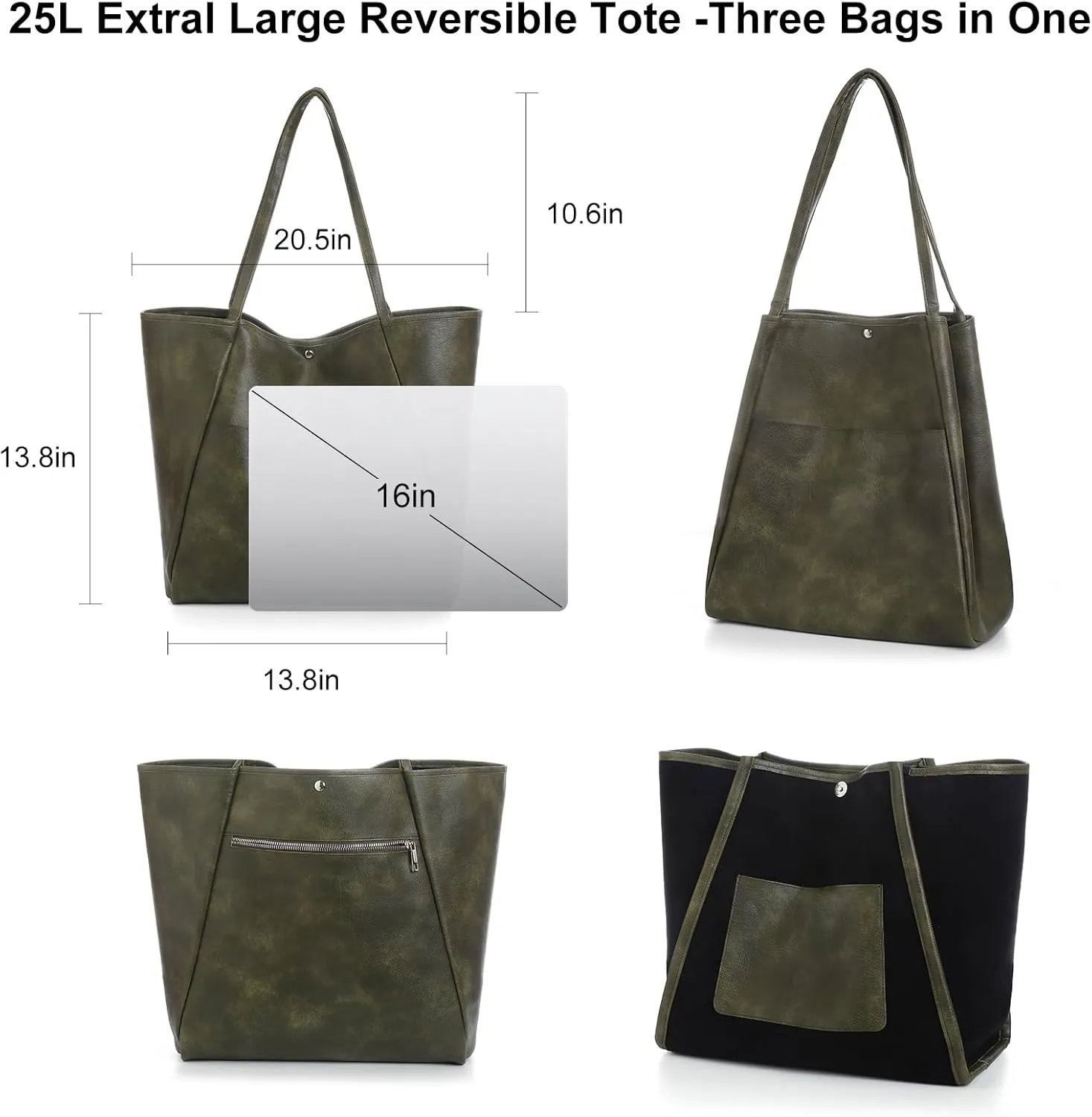Large Tote Bag for Women Work 25L Travel Vegan Leather Ladies Handbags Weekender Purses