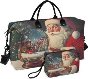 Large Travel Duffel Bag, Crystal Ball Christmas Santa Sport Tote Gym Bag, Shoulder Weekender Overnight Bag for Women Men, Carry On Luggage with Toiletry Bag