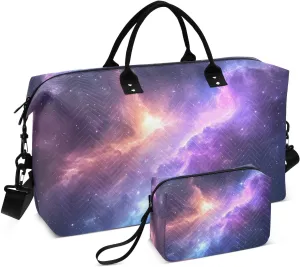 Large Travel Duffel Bag, Nebula Purple Blue Sport Tote Gym Bags, Shoulder Weekender Overnight Bags for Women Men, Carry On Luggage with Toiletry Bag