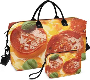 Large Travel Duffel Bag, Pizza Cheese Pepperoni Sport Tote Gym Bag, Shoulder Weekender Overnight Bag for Women Men, Carry On Luggage with Toiletry Bag