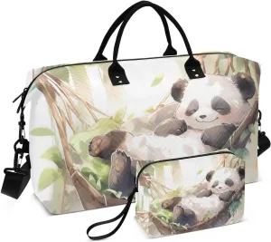 Large Travel Duffel Bag, Sleepy Panda Sports Tote Gym Bag, Shoulder Weekender Overnight Bag for Women Men, Carry On Luggage with Toiletry Bags