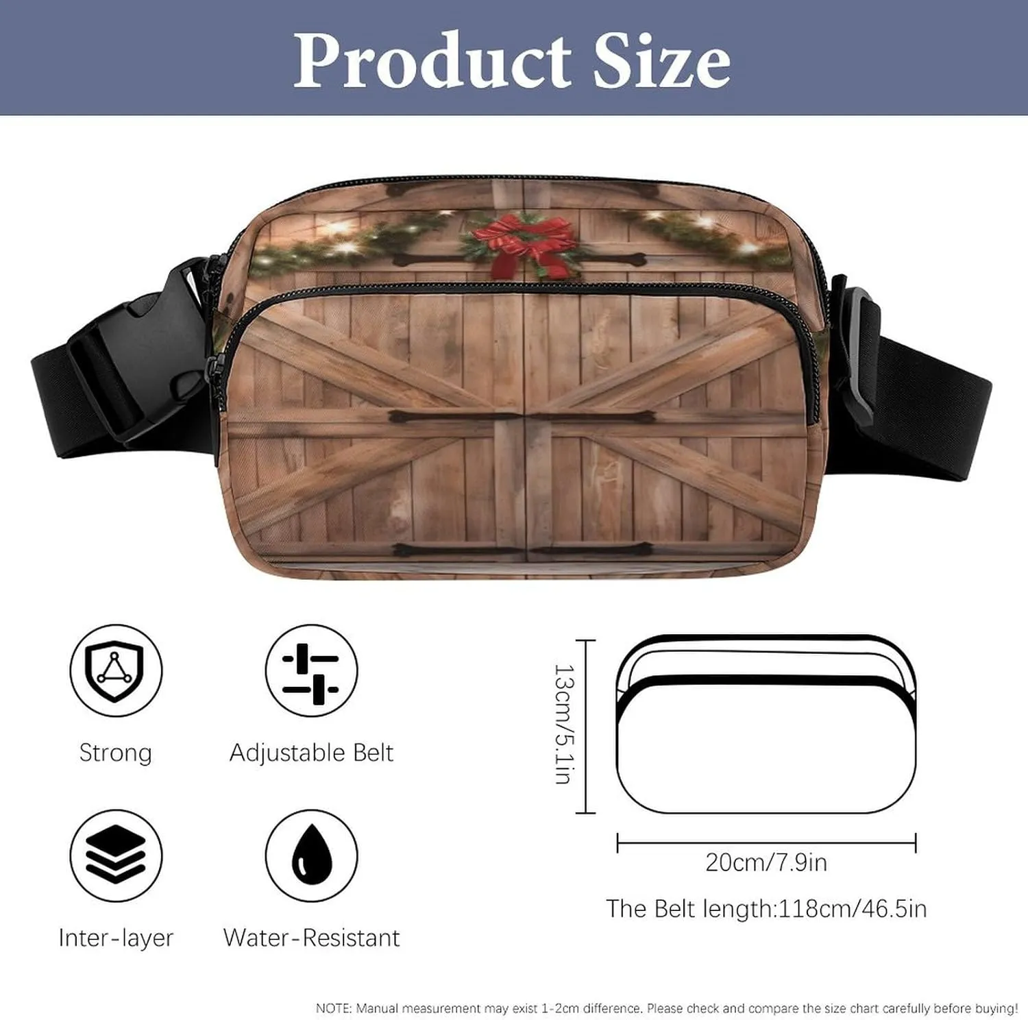 Large Waist Packs with Adjustable Strap,Christmas Barn Door CrossBody Fanny Pack Casual Bag for Travel Sports Running Hiking