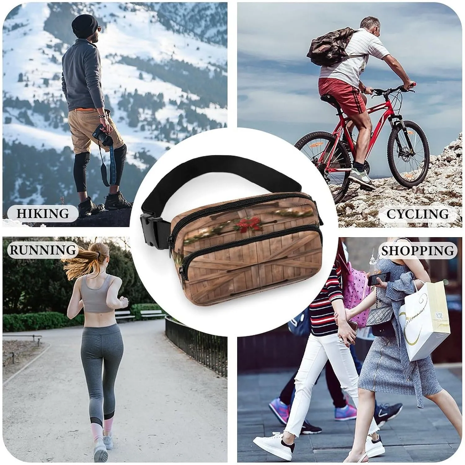 Large Waist Packs with Adjustable Strap,Christmas Barn Door CrossBody Fanny Pack Casual Bag for Travel Sports Running Hiking