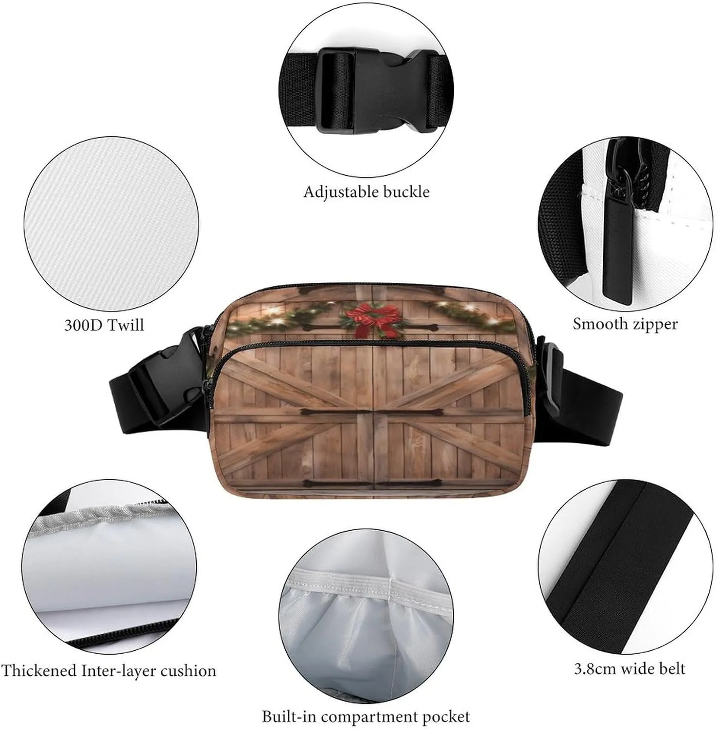 Large Waist Packs with Adjustable Strap,Christmas Barn Door CrossBody Fanny Pack Casual Bag for Travel Sports Running Hiking